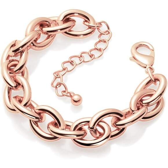 Chunky Rose Gold Bracelets 14K Gold Plated Thick Link Chain Bracelet Birthday - Picture 4 of 5